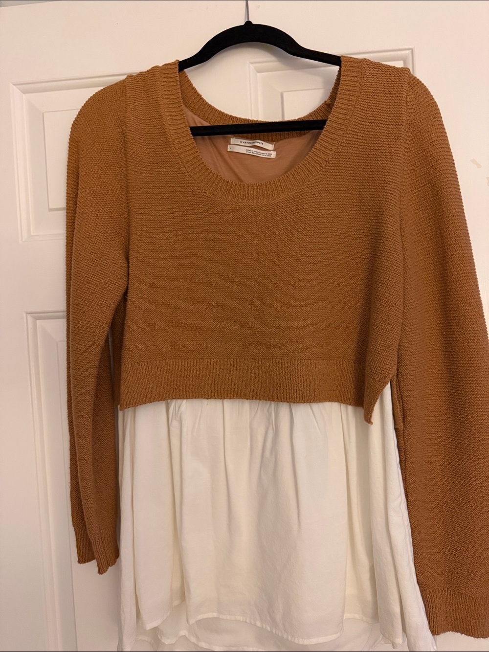 Anthropologie Two-Tone Cropped Sweater Dress in Tan and Cream